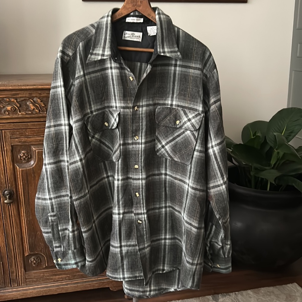 VINTAGE 70s Men’s Sears Roebuck Wool Plaid Shirt XLT Single Needle Tailoring - Picture 6 of 10